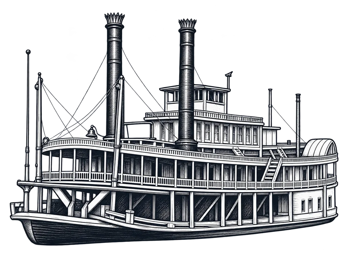 Illustration of a nineteenth-century riverboat recalling the Floating Freedom School